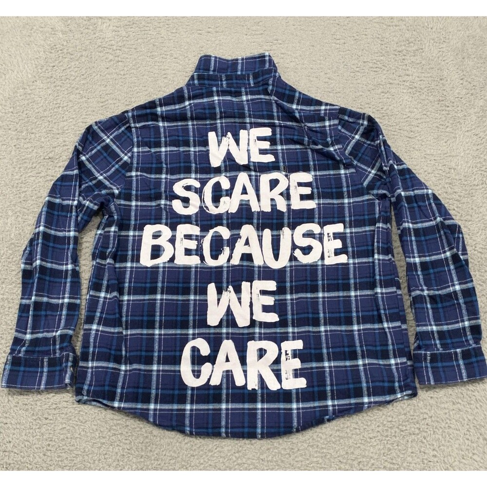 Cakeworthy Shirt Unisex Large Plaid Pixar Monsters Inc We Scare Because We Care